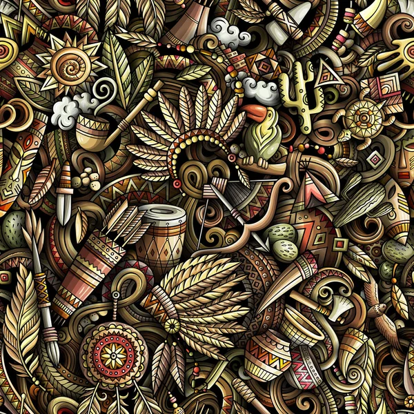 Dessin animé mignon gribouillis dessin à la main Amérindien motif sans couture . — Photo