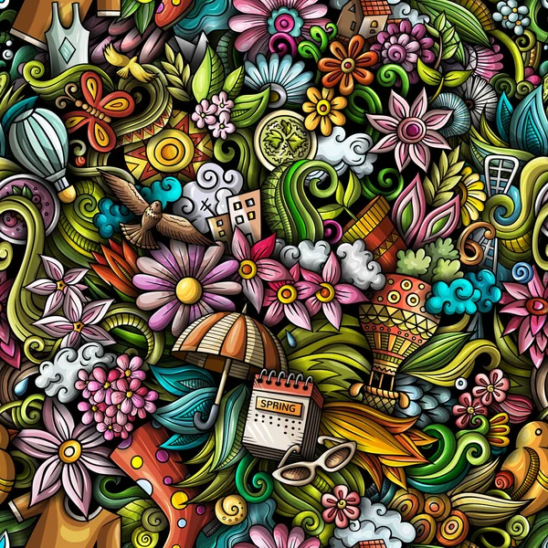 Мультфильм милые каракули ручной работы Весенний бесшовный узор . — стоковое фото
