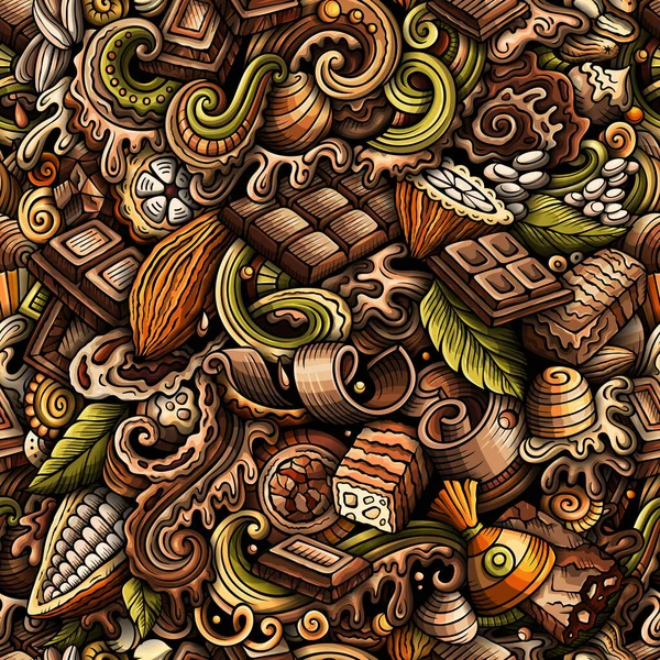 Chocolade handgetekende doodles naadloos patroon. Cacaorasterillustratie. — Stockfoto