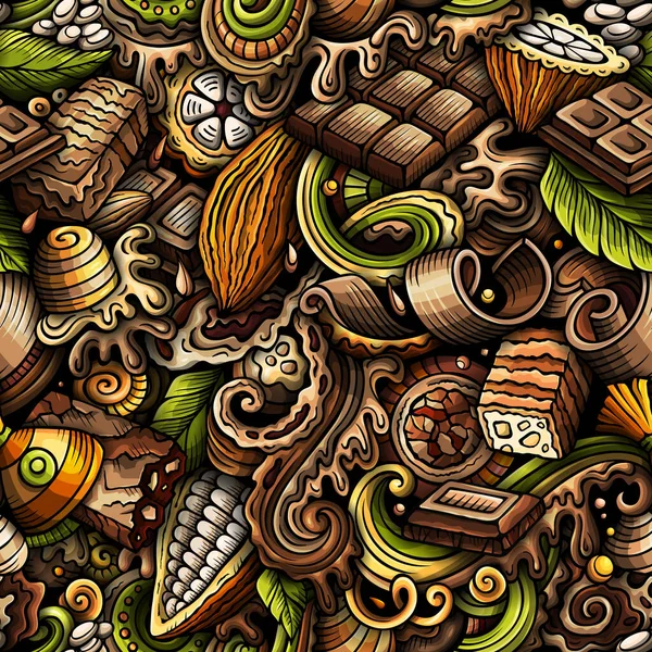Čokoládové ručně kreslené čmáranice bezešvé vzor. Kakaová rastrová ilustrace. — Stock fotografie