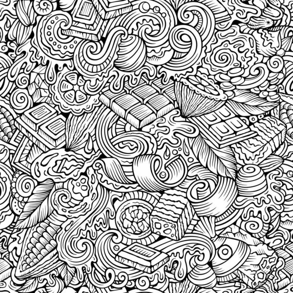 Chocolate hand drawn doodles seamless pattern. Cocoa raster illustration. — Stock Photo, Image