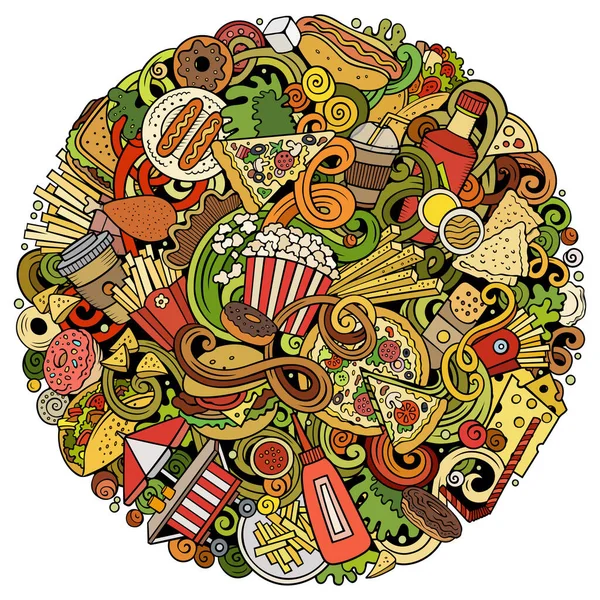 На рисунке изображена еда, нарисованная вручную. Дизайн плаката быстрого питания — стоковое фото