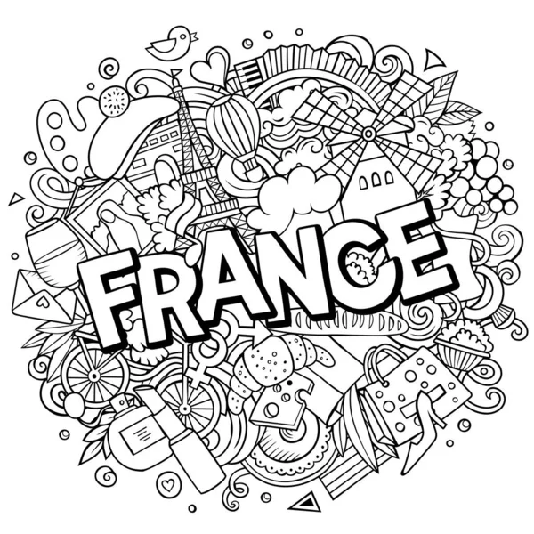 France hand drawn cartoon doodles illustration. Funny travel design. — Stock Photo, Image