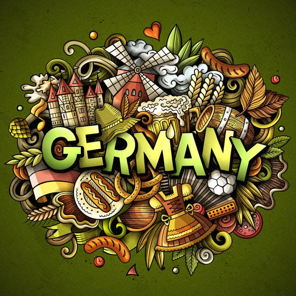 Deutschland handgezeichnete Cartoon Doodles Illustration. Lustiges Reisedesign. — Stockfoto