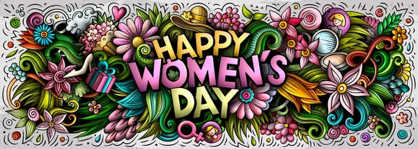 Happy Womens Day hand dras tecknad klotter illustration. — Stockfoto