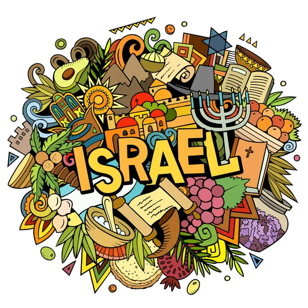 Izraelská ruka kreslil kreslené kreslené čmáranice ilustrace. Vtipný cestovní design. — Stock fotografie
