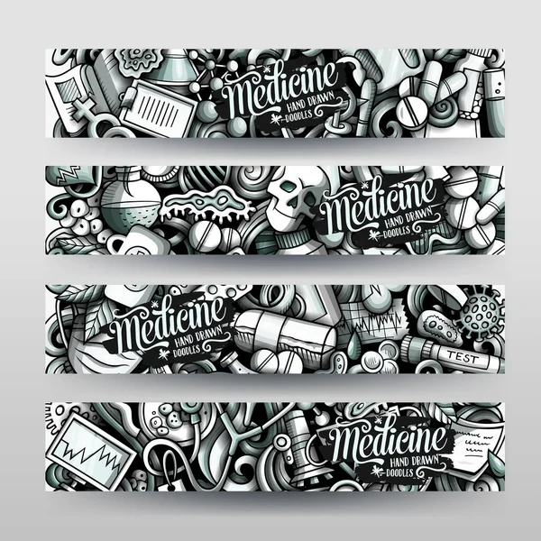 Medizin Raster Hand gezeichnet Doodle Banner Design. — Stockfoto