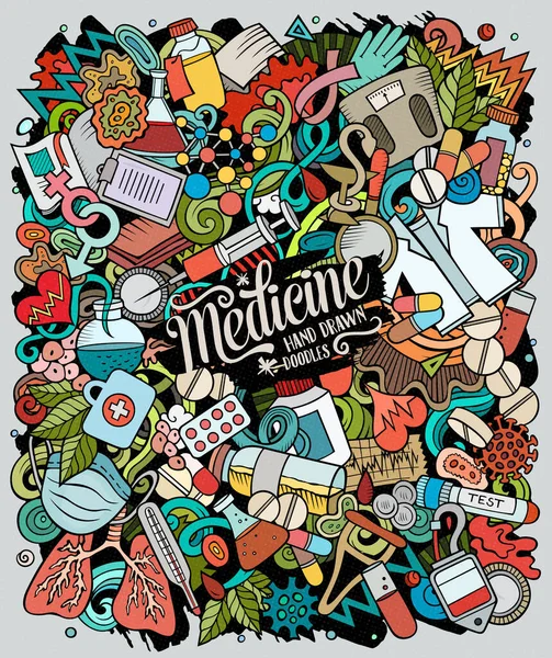 Medicina dibujado a mano raster garabatos ilustración. Diseño de póster médico . —  Fotos de Stock