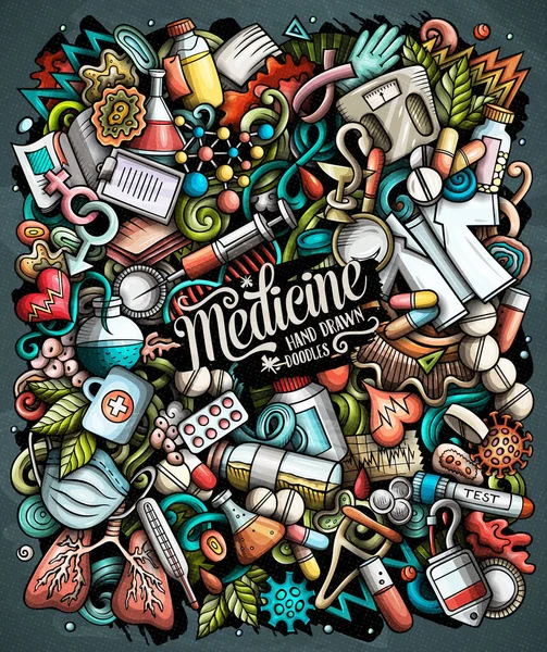 Medicin handritade raster doodles illustration. Medicinsk affischdesign. — Stockfoto