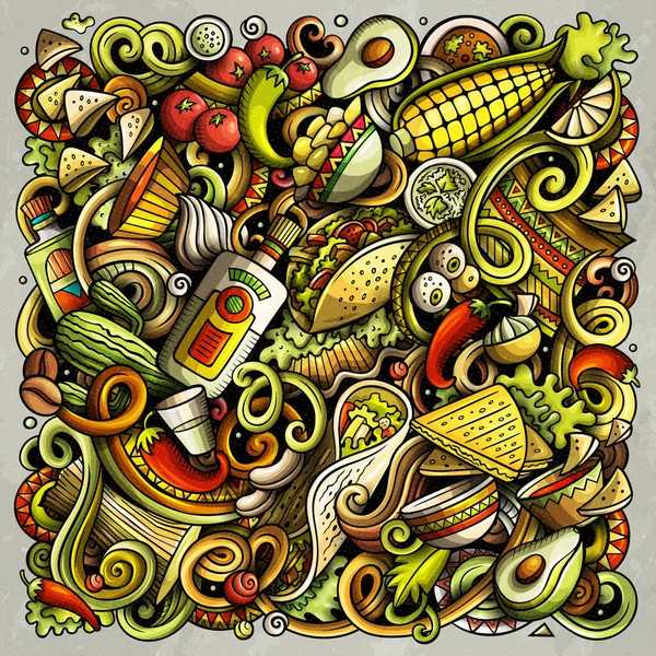 Mão comida mexicana desenhado raster doodles ilustração. Projeto de cartaz de cozinha . — Fotografia de Stock