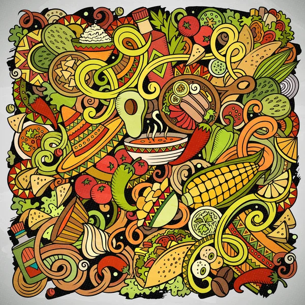 Мексиканская еда рисовала растровые каракули вручную. Дизайн постера кухни. — стоковое фото