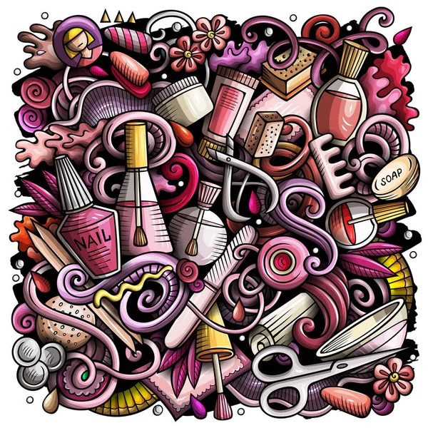 Рисунок растровых каракулей, нарисованных вручную в салоне ногтей. Дизайн маникюра. — стоковое фото