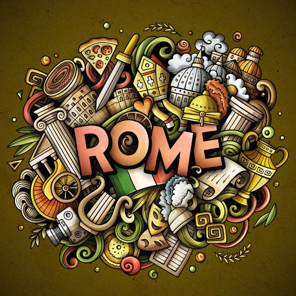 Roma disegnato a mano cartone animato scarabocchi illustrazione. Divertente design di viaggio. — Foto Stock