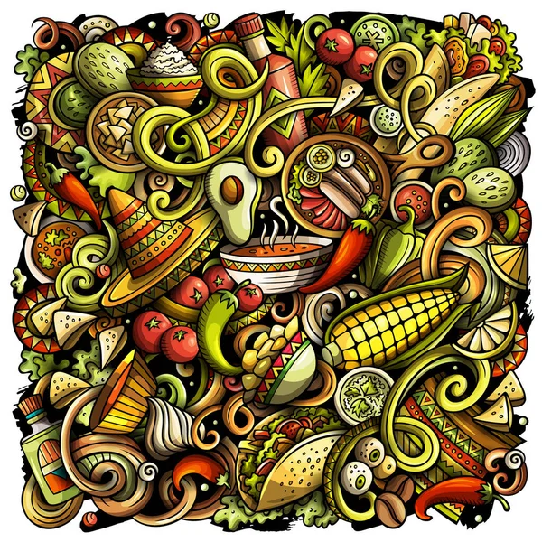 Comida mexicana dibujada a mano raster garabatos ilustración. Diseño de póster de cocina . —  Fotos de Stock