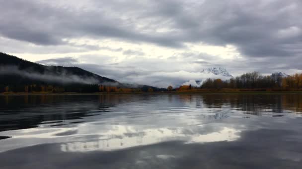 Grand Teton National Park Fall Colors lage hoek Oxbow punt — Stockvideo