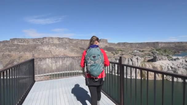 Shoshone Falls dziewczyna robienia zdjęć z jej smartphone — Wideo stockowe