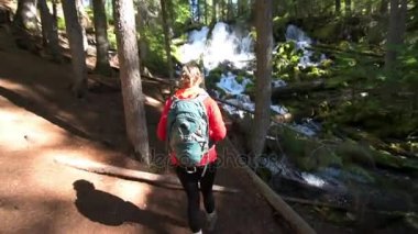 Clearwater Falls Oregon bakıyor uzun yürüyüşe çıkan kimse
