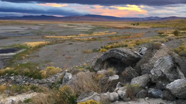 Lago Pirámide Nevada Tufas al atardecer — Vídeo de stock