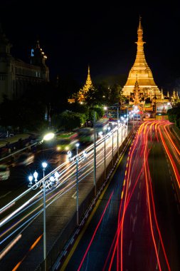 Gece Sule Pagoda Yangon Şehir Merkezi Myanmar 