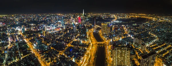 Cidade Chi Minh Saigão Panorama Aéreo Noite — Fotografia de Stock