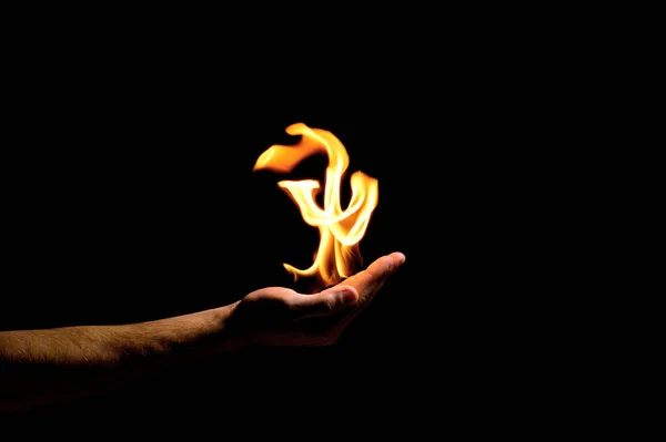 Fuego Mano Sobre Fondo Negro — Foto de Stock