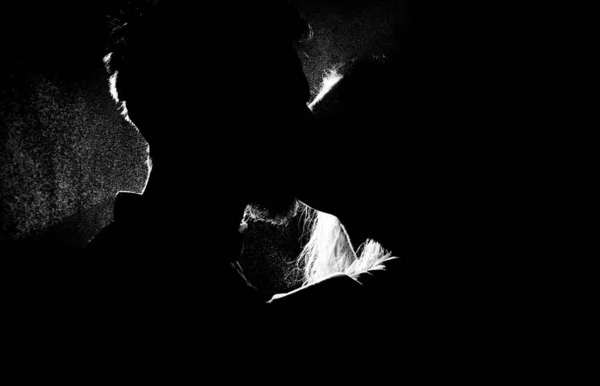 Suyun altında öpüşen bir çiftin siluetinin portresi.