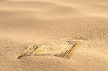 banknote covered with sand