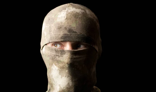 Retrato Homem Uma Balaclava Sobre Fundo Preto — Fotografia de Stock