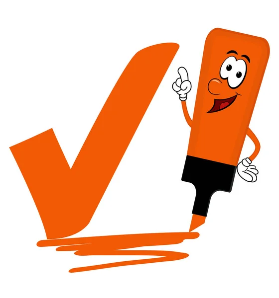 Orange Cartoon-Textmarker mit fettem Häkchen oder Häkchen. — Stockvektor