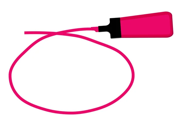 Één roze markeerstift pen met de hand getekende roze cirkel om highl — Stockvector