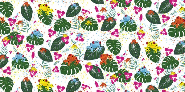 Rain forest tropical jungle seamless pattern with colorful poiso — Stock Vector