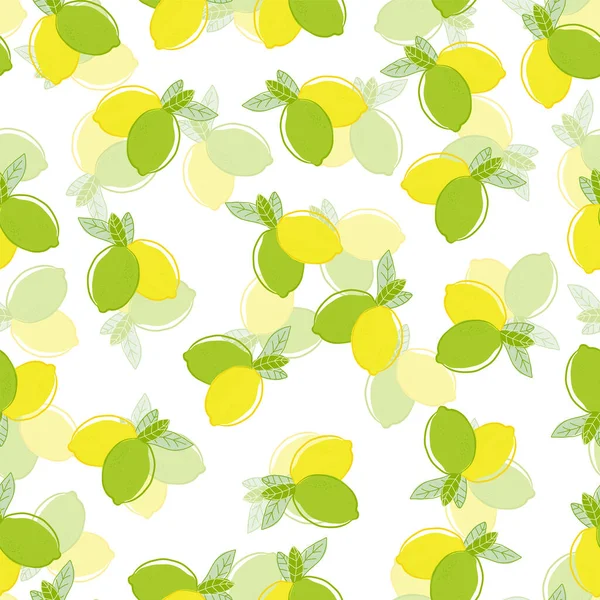 Seamless pattern of lemons and limes citrus fruits — Stock Vector