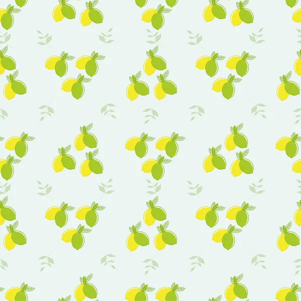 Patrón sin costuras de limones y limas cítricos en un verde — Vector de stock