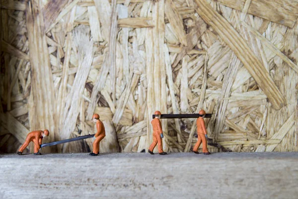 Miniaturowa Postać Pracy Przemyśle Zbliżenie Koncepcji Pracy Zespołowej Pracowników Budowlanych — Zdjęcie stockowe