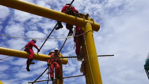 Саравак Малайзія Січень 2017 Невідомі Група Scaffolder Команда Падіння Захисту — стокове відео