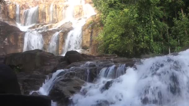 Beauty Nature Waterfalls Flow Clefts Rocks — Stock Video