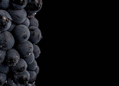 Yakın, çilek üzüm suyu ile karanlık grup düşünceye siyah arka plan üzerine izole düşük ışıkta