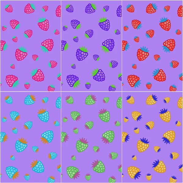 Смешать шесть ягод рисунок на фиолетовом изолированном фоне, wallpap — стоковое фото