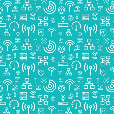 Ağ sorunsuz düz vektör desen arka plan. Kablosuz simgeler doku seti