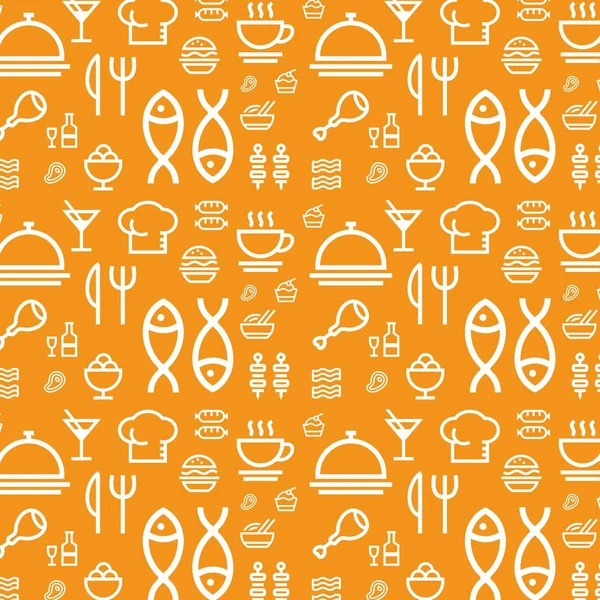 Restaurant seamless flat vector pattern background. Food icons set texture