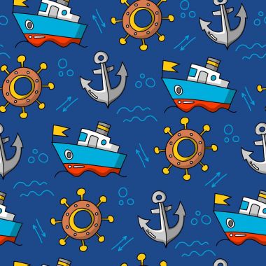 Deniz çizgi film desen sorunsuz vektör düz arka plan