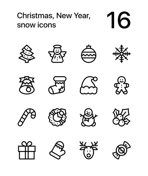 Vrolijke Kerstmis en gelukkig Nieuwjaar iconen voor web en mobiele design pack 1 — Stockvector