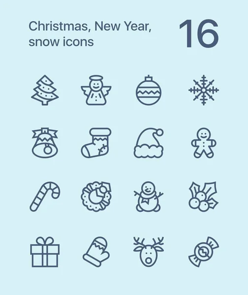 Overzicht prettige kerstdagen en gelukkig Nieuwjaar iconen voor web en mobiele design pack 1 — Stockvector