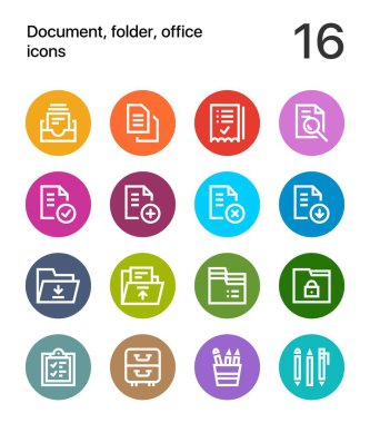 Renkli Belge, klasör, web ve mobil tasarım paketi için ofis simgeleri 1