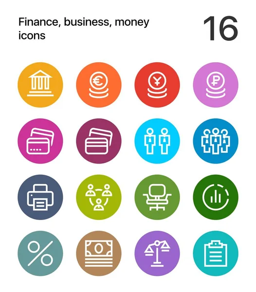 Barevné finance, firemní, peněžní ikony pro webový a mobilní balíček 3 — Stockový vektor