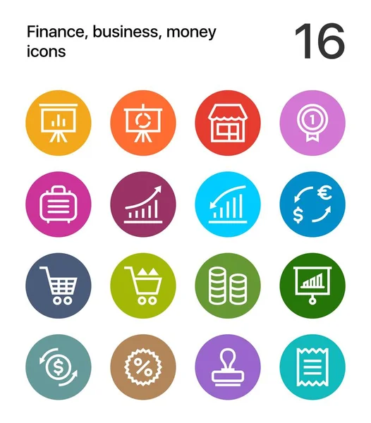Finanças coloridas, negócios, ícones de dinheiro para web e pacote de design móvel 2 — Vetor de Stock