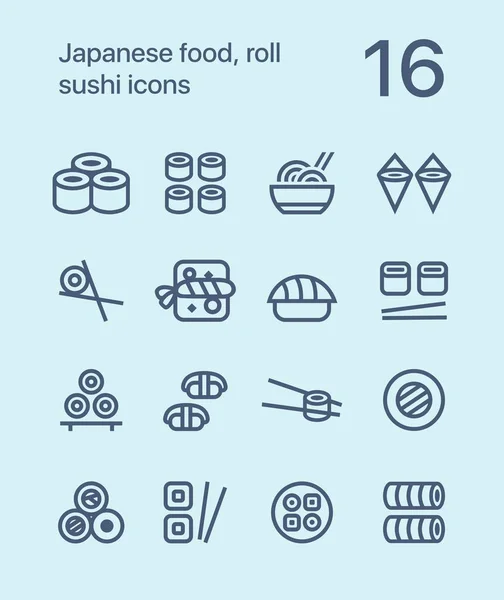 Esquema de comida japonesa, iconos de sushi para la web y la aplicación — Vector de stock