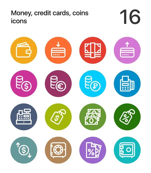 多彩的钱、 信用卡、 web 和移动设计硬币图标包 2 — 图库矢量图片
