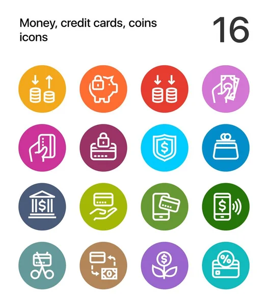 多彩的钱、 信用卡、 web 和移动设计硬币图标包 3 — 图库矢量图片