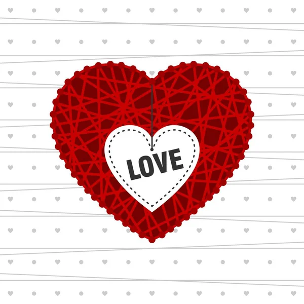 Carte d'amour et Saint-Valentin avec grand motif de fond vecteur coeur rouge et blanc — Image vectorielle